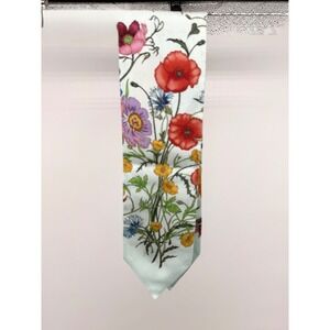 Gucci Floral Print Silk Twilly Scarf Necktie Red Poppies Tulips Bluebells READ